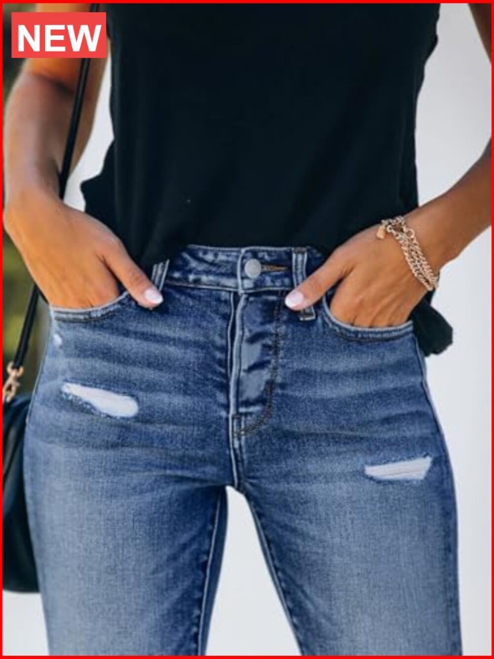 Ripped Skinny Jeans Distressed Denim Stretchy Pants - Picture 5 of 6